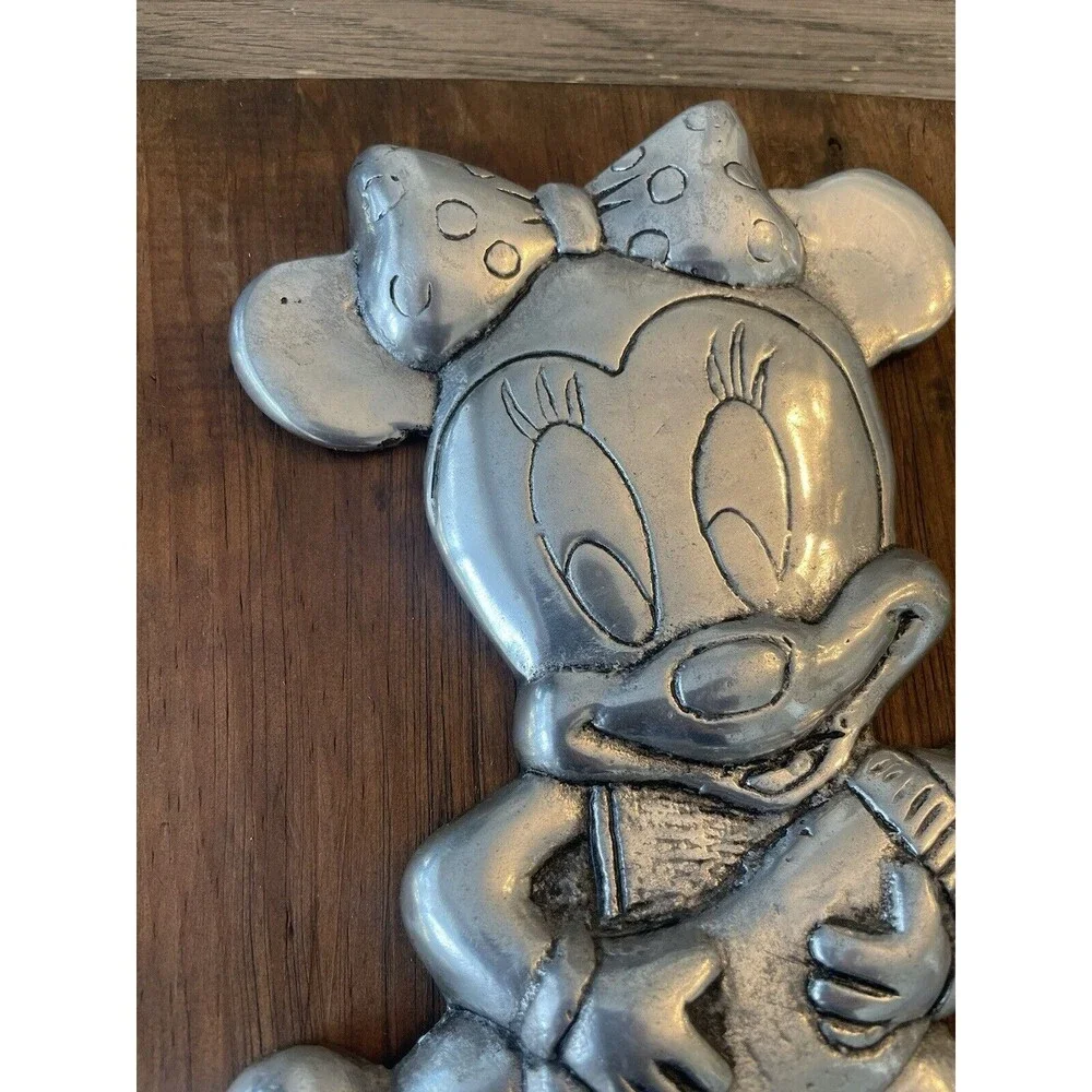 Vintage Disney baby minnie mouse pewter Wood Frame Nursery RARE Find 11x9